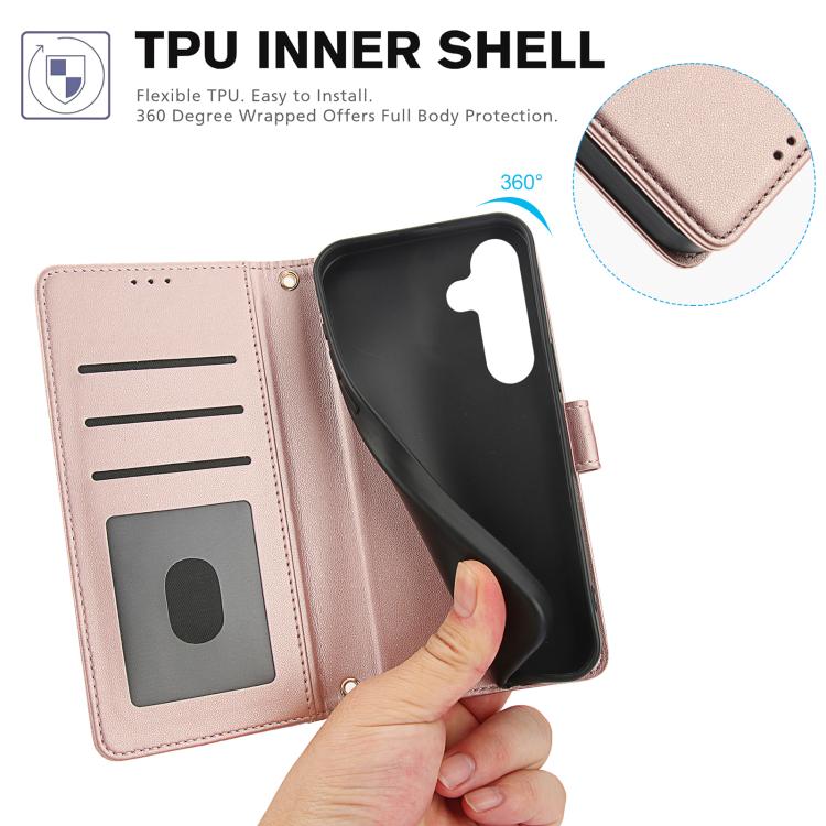 For Samsung Galaxy S26+ 5G Skin Feel Pure Color Card Slots Leather Phone Case with Dual Lanyard