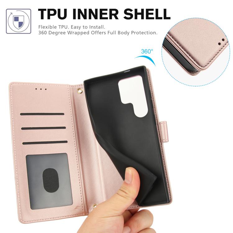 For Samsung Galaxy S26 Ultra 5G Skin Feel Pure Color Card Slots Leather Phone Case with Dual Lanyard
