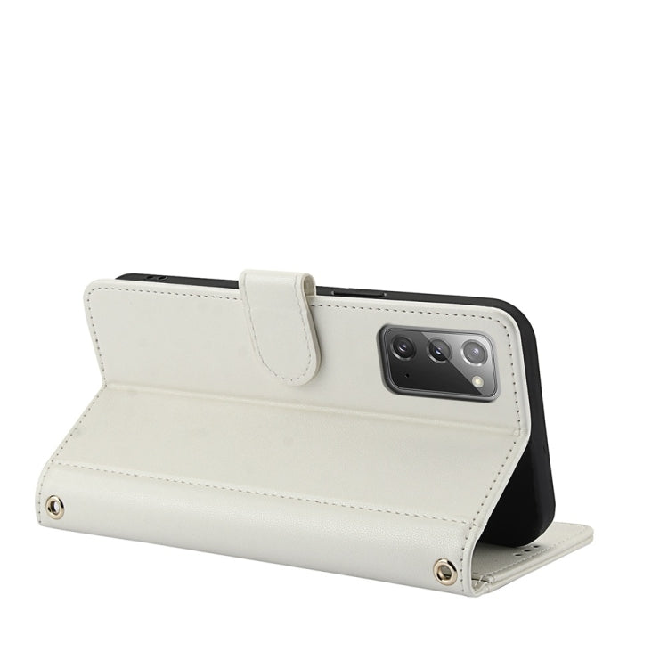 For Samsung Galaxy Note20 Skin Feel Pure Color Card Slots Leather Phone Case with Dual Lanyard
