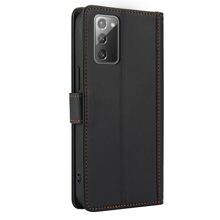 For Samsung Galaxy Note20 Skin Feel Pure Color Card Slots Leather Phone Case with Dual Lanyard