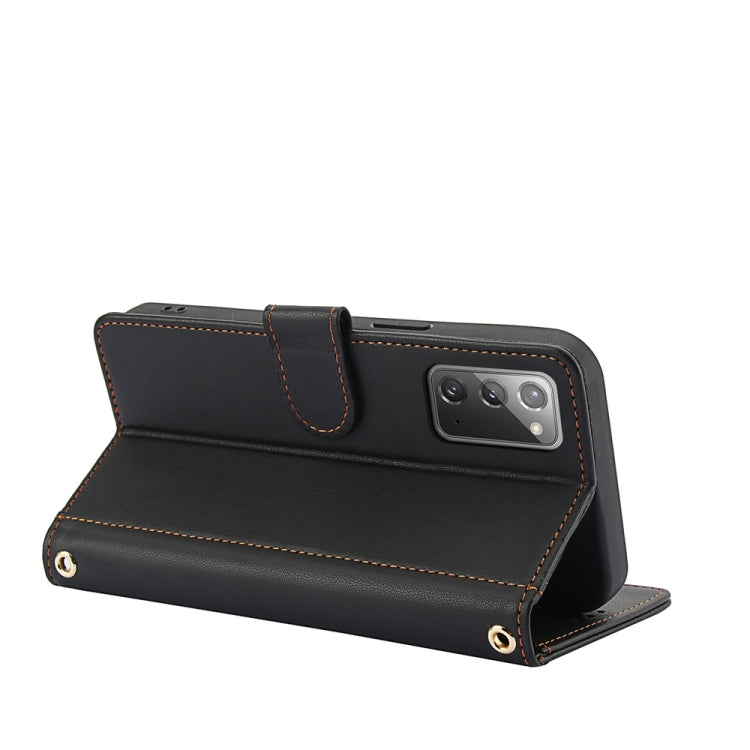 For Samsung Galaxy Note20 Skin Feel Pure Color Card Slots Leather Phone Case with Dual Lanyard