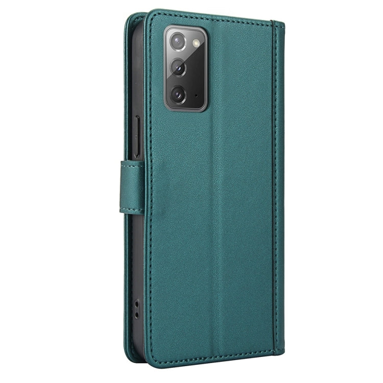 For Samsung Galaxy Note20 Skin Feel Pure Color Card Slots Leather Phone Case with Dual Lanyard