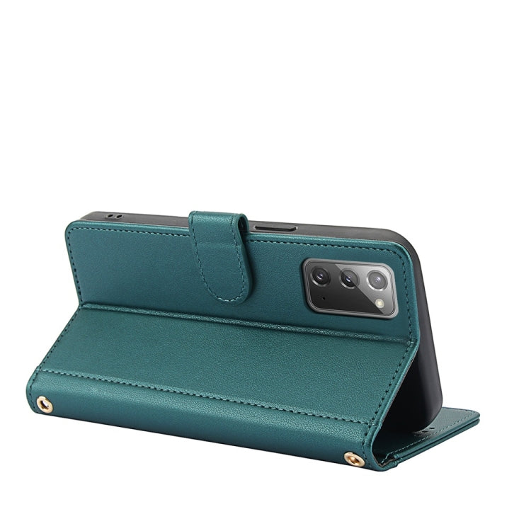 For Samsung Galaxy Note20 Skin Feel Pure Color Card Slots Leather Phone Case with Dual Lanyard