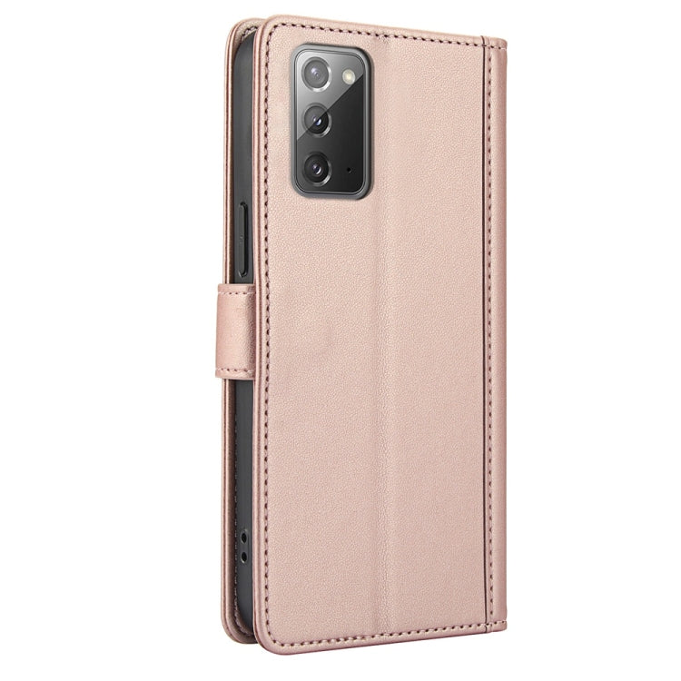 For Samsung Galaxy Note20 Skin Feel Pure Color Card Slots Leather Phone Case with Dual Lanyard
