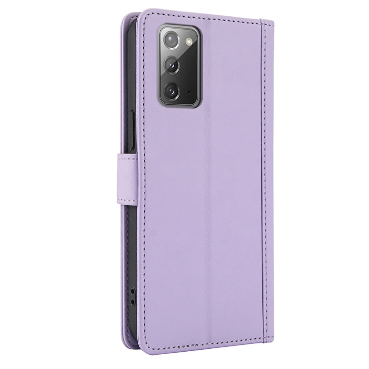 For Samsung Galaxy Note20 Skin Feel Pure Color Card Slots Leather Phone Case with Dual Lanyard