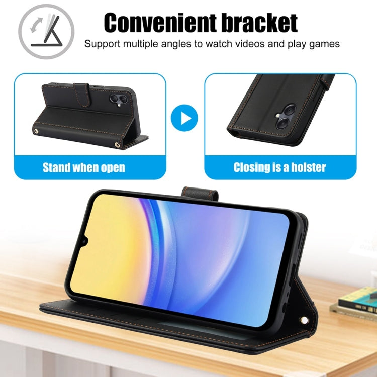 For Samsung Galaxy A05 Skin Feel Pure Color Card Slots Leather Phone Case with Dual Lanyard