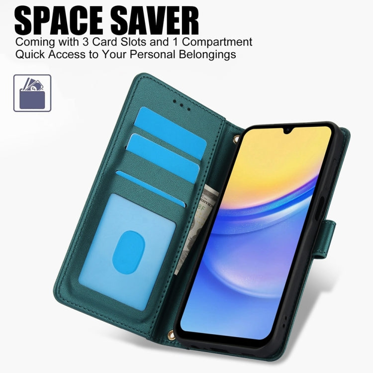 For Samsung Galaxy A05 Skin Feel Pure Color Card Slots Leather Phone Case with Dual Lanyard