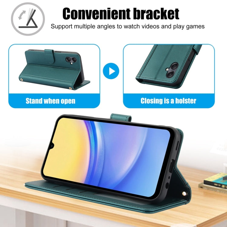 For Samsung Galaxy A05 Skin Feel Pure Color Card Slots Leather Phone Case with Dual Lanyard
