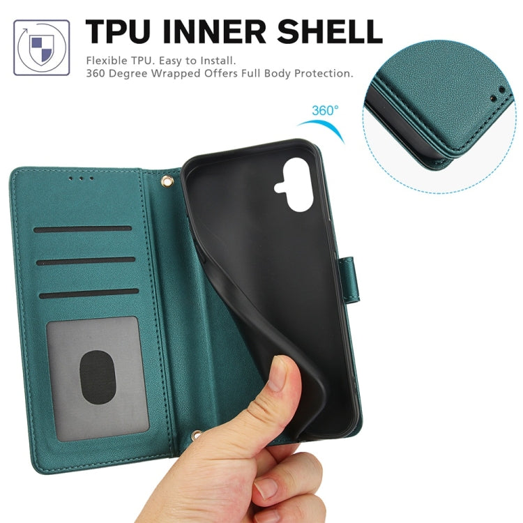 For Samsung Galaxy A05 Skin Feel Pure Color Card Slots Leather Phone Case with Dual Lanyard