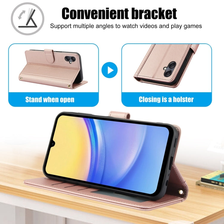 For Samsung Galaxy A05 Skin Feel Pure Color Card Slots Leather Phone Case with Dual Lanyard
