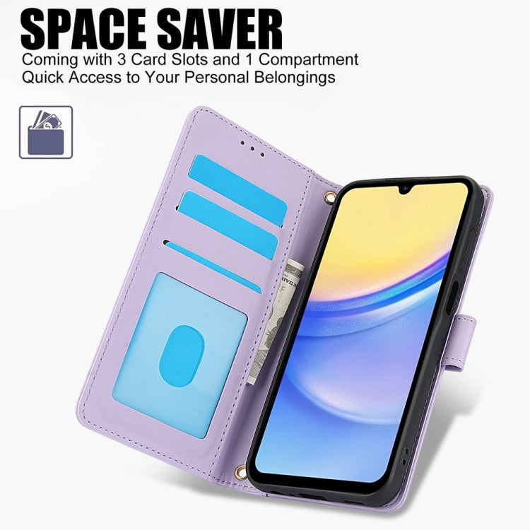 For Samsung Galaxy A05 Skin Feel Pure Color Card Slots Leather Phone Case with Dual Lanyard