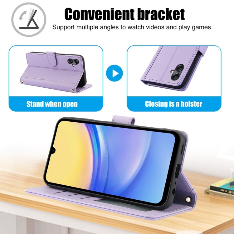 For Samsung Galaxy A05 Skin Feel Pure Color Card Slots Leather Phone Case with Dual Lanyard