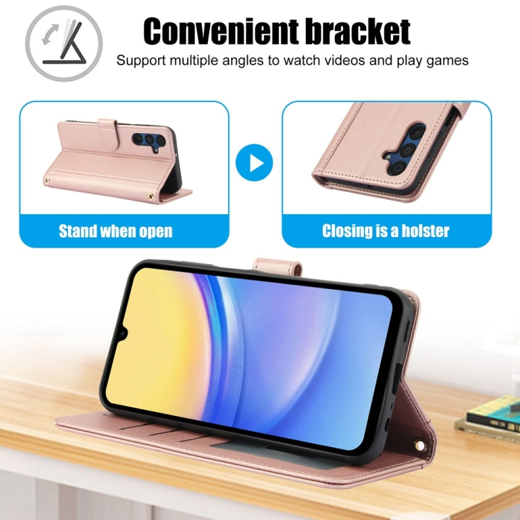For Samsung Galaxy A14 4G / 5G Skin Feel Pure Color Card Slots Leather Phone Case with Dual Lanyard