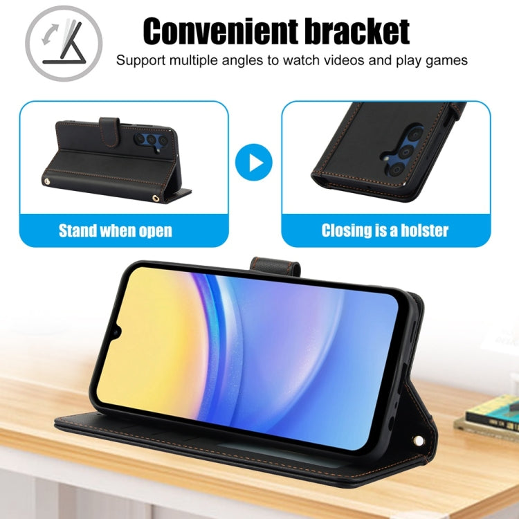 For Samsung Galaxy A54 5G Skin Feel Pure Color Card Slots Leather Phone Case with Dual Lanyard