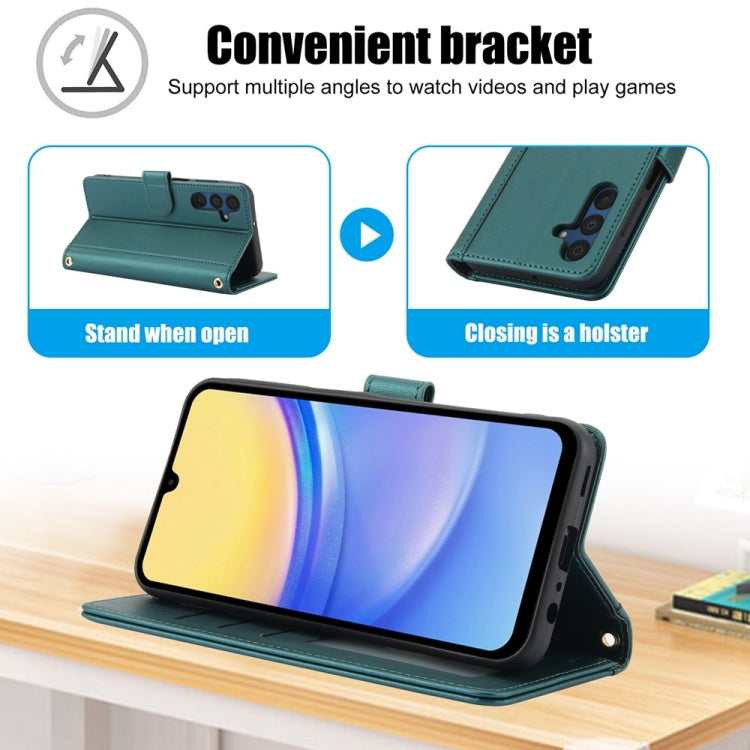 For Samsung Galaxy A54 5G Skin Feel Pure Color Card Slots Leather Phone Case with Dual Lanyard