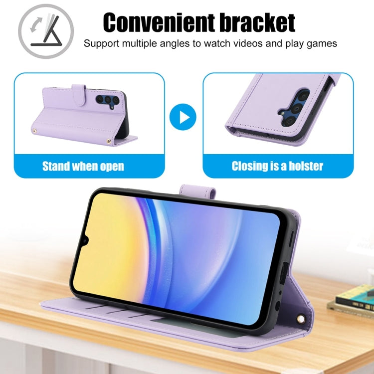 For Samsung Galaxy A54 5G Skin Feel Pure Color Card Slots Leather Phone Case with Dual Lanyard