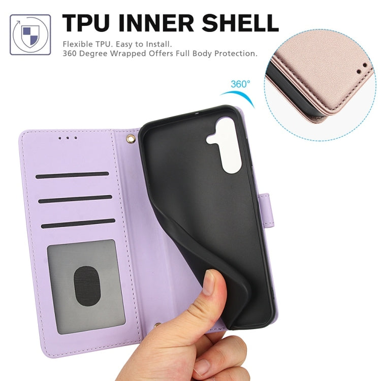 For Samsung Galaxy A54 5G Skin Feel Pure Color Card Slots Leather Phone Case with Dual Lanyard
