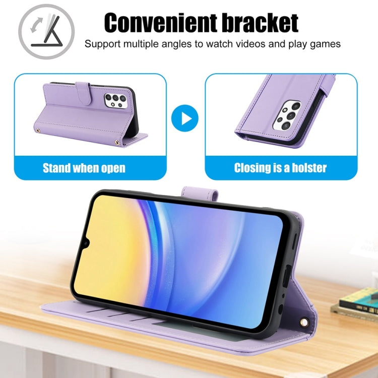 For Samsung Galaxy A52 / A52s Skin Feel Pure Color Card Slots Leather Phone Case with Dual Lanyard