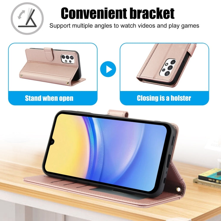 For Samsung Galaxy A33 5G Skin Feel Pure Color Card Slots Leather Phone Case with Dual Lanyard