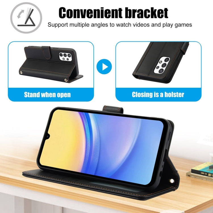 For Samsung Galaxy A73 Skin Feel Pure Color Card Slots Leather Phone Case with Dual Lanyard