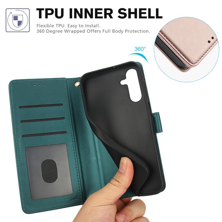 For Samsung Galaxy A17 5G / A26 5G Skin Feel Pure Color Card Slots Leather Phone Case with Dual Lanyard