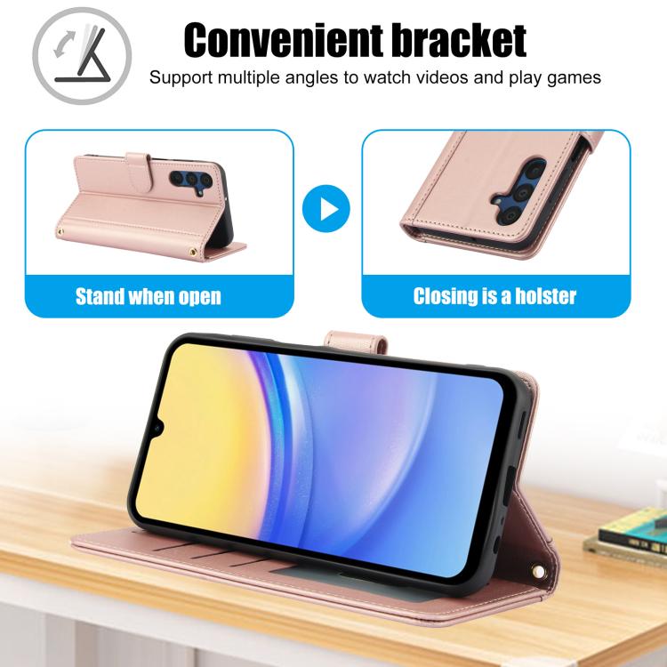 For Samsung Galaxy A17 5G / A26 5G Skin Feel Pure Color Card Slots Leather Phone Case with Dual Lanyard