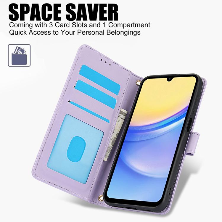 For Samsung Galaxy A37 5G / A36 5G / A56 5G Skin Feel Pure Color Card Slots Leather Phone Case with Dual Lanyard