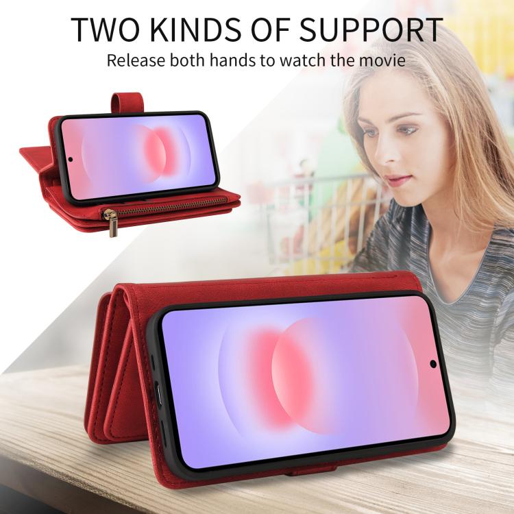 For Galaxy A27 5G Skin Feel Multi Card Slots Zipper Wallet Leather Phone Case