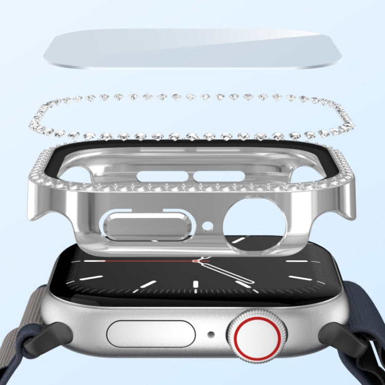 For Apple Watch Series 11 46mm / 10 46mm Plating Diamond PC Hybrid Tempered Film Watch Case