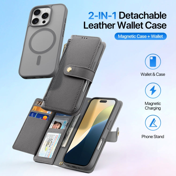 For iPhone 16 Pro Max DUX DUCIS Lawa Series 2 in 1 Wallet Zipper Detachable MagSafe Phone Case with Lanyard