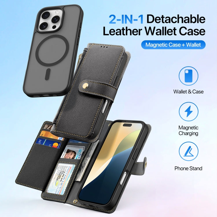 For iPhone 16 Pro DUX DUCIS Lawa Series 2 in 1 Wallet Zipper Detachable MagSafe Phone Case with Lanyard