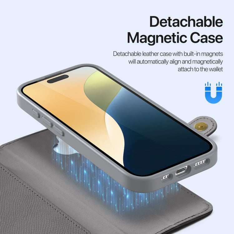 For iPhone 16 DUX DUCIS Lawa Series 2 in 1 Wallet Zipper Detachable MagSafe Phone Case with Lanyard