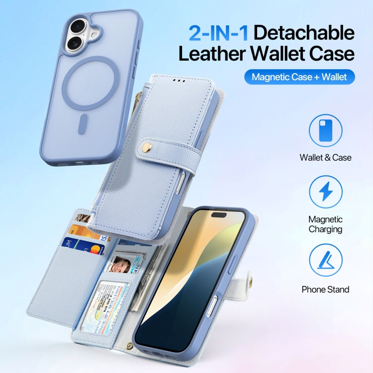 For iPhone 16 DUX DUCIS Lawa Series 2 in 1 Wallet Zipper Detachable MagSafe Phone Case with Lanyard