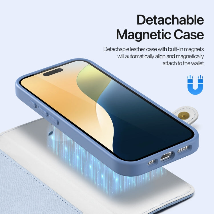 For iPhone 16 DUX DUCIS Lawa Series 2 in 1 Wallet Zipper Detachable MagSafe Phone Case with Lanyard