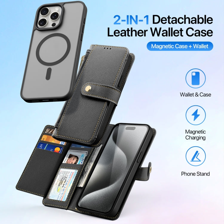 For iPhone 15 Pro DUX DUCIS Lawa Series 2 in 1 Wallet Zipper Detachable MagSafe Phone Case with Lanyard