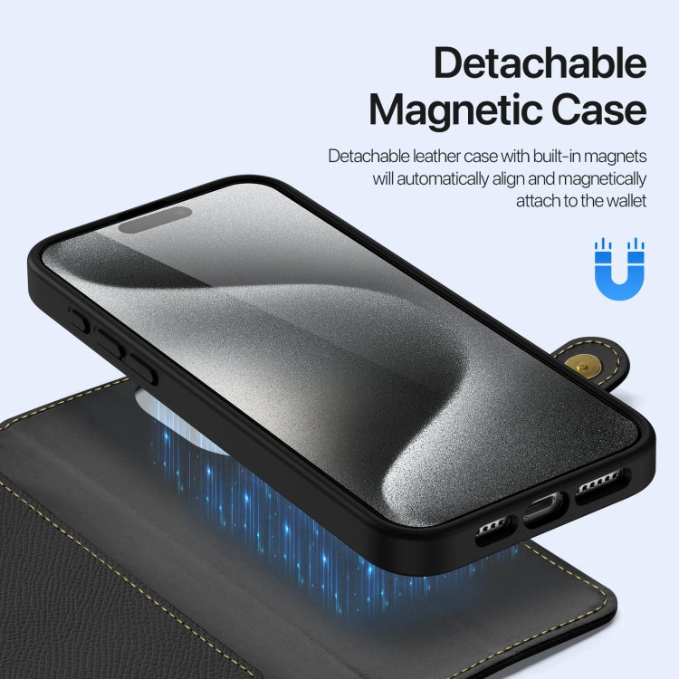 For iPhone 15 Pro DUX DUCIS Lawa Series 2 in 1 Wallet Zipper Detachable MagSafe Phone Case with Lanyard