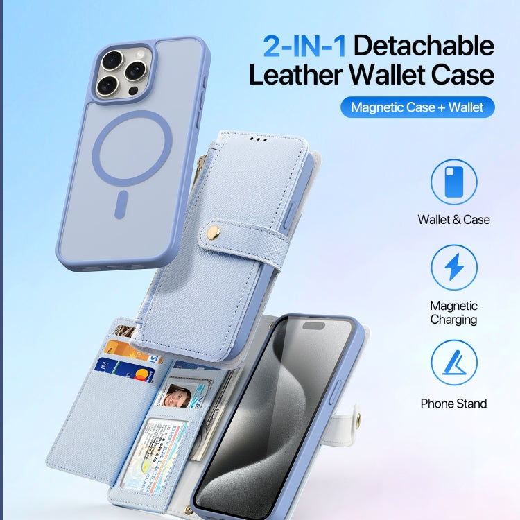 For iPhone 15 Pro DUX DUCIS Lawa Series 2 in 1 Wallet Zipper Detachable MagSafe Phone Case with Lanyard