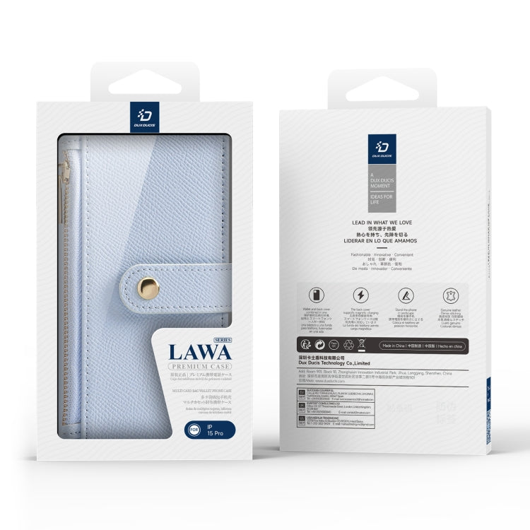 For iPhone 15 Pro DUX DUCIS Lawa Series 2 in 1 Wallet Zipper Detachable MagSafe Phone Case with Lanyard