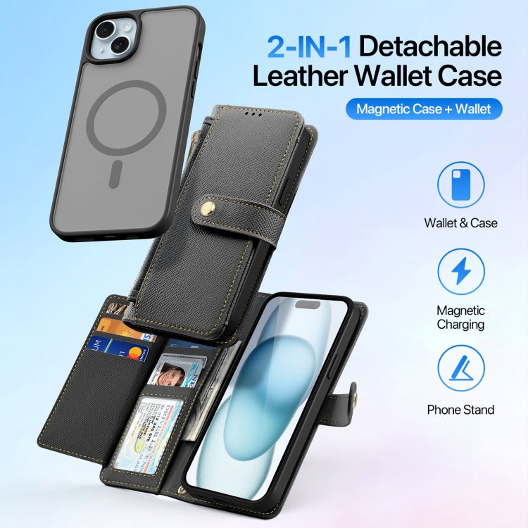 For iPhone 15 DUX DUCIS Lawa Series 2 in 1 Wallet Zipper Detachable MagSafe Phone Case with Lanyard