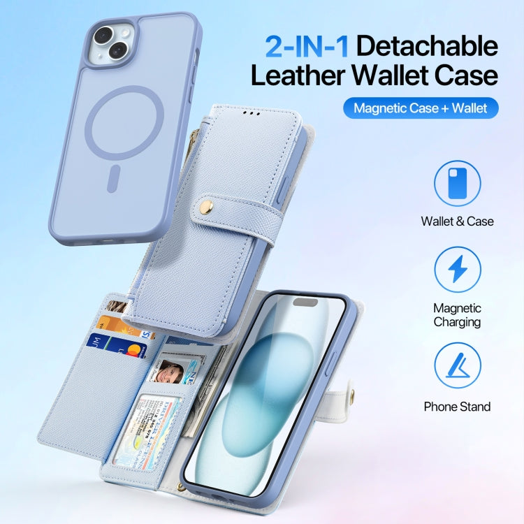 For iPhone 15 DUX DUCIS Lawa Series 2 in 1 Wallet Zipper Detachable MagSafe Phone Case with Lanyard