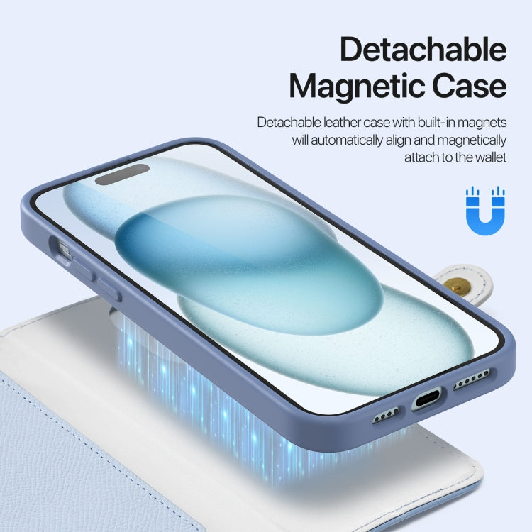 For iPhone 15 DUX DUCIS Lawa Series 2 in 1 Wallet Zipper Detachable MagSafe Phone Case with Lanyard