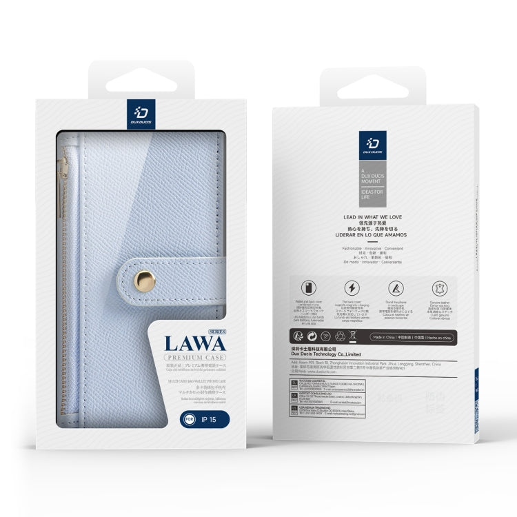 For iPhone 15 DUX DUCIS Lawa Series 2 in 1 Wallet Zipper Detachable MagSafe Phone Case with Lanyard