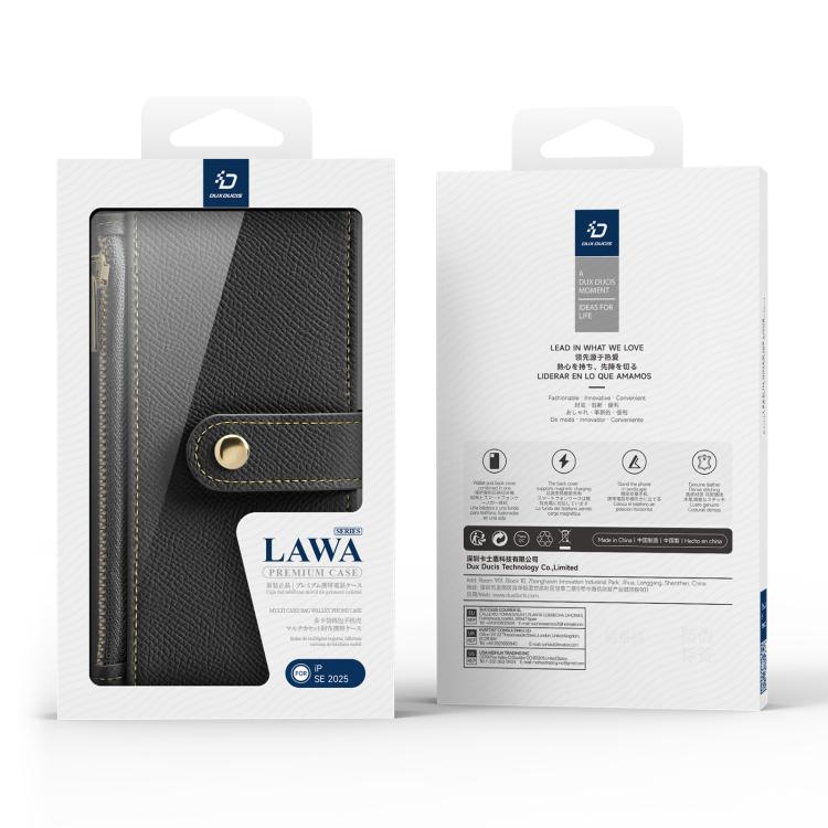 For iPhone 17e / 16e DUX DUCIS Lawa Series 2 in 1 Wallet Zipper Detachable MagSafe Phone Case with Lanyard