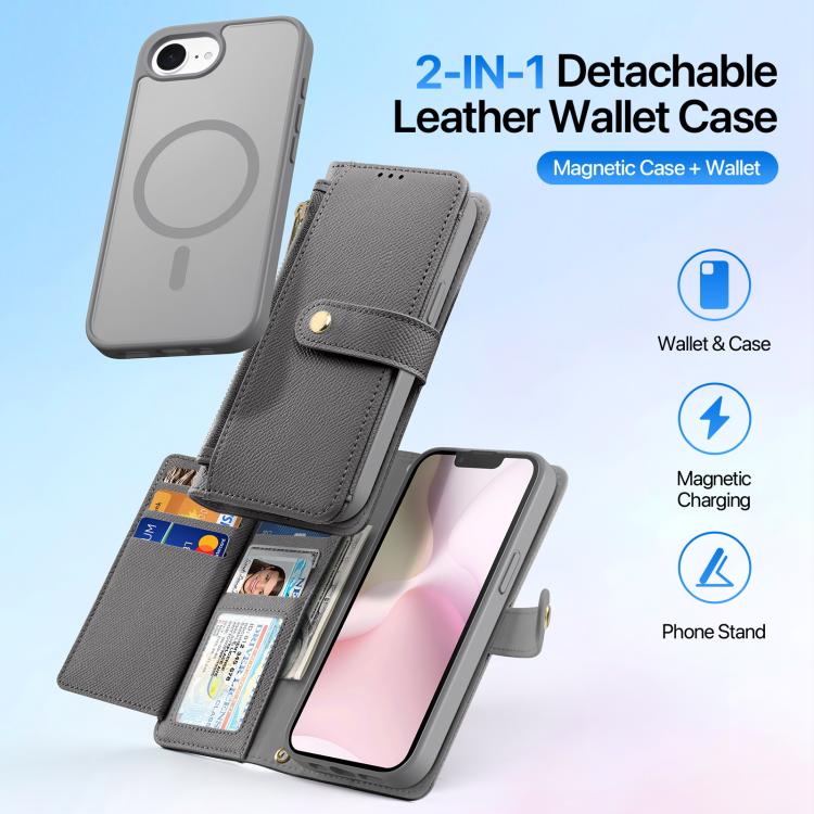 For iPhone 17e / 16e DUX DUCIS Lawa Series 2 in 1 Wallet Zipper Detachable MagSafe Phone Case with Lanyard