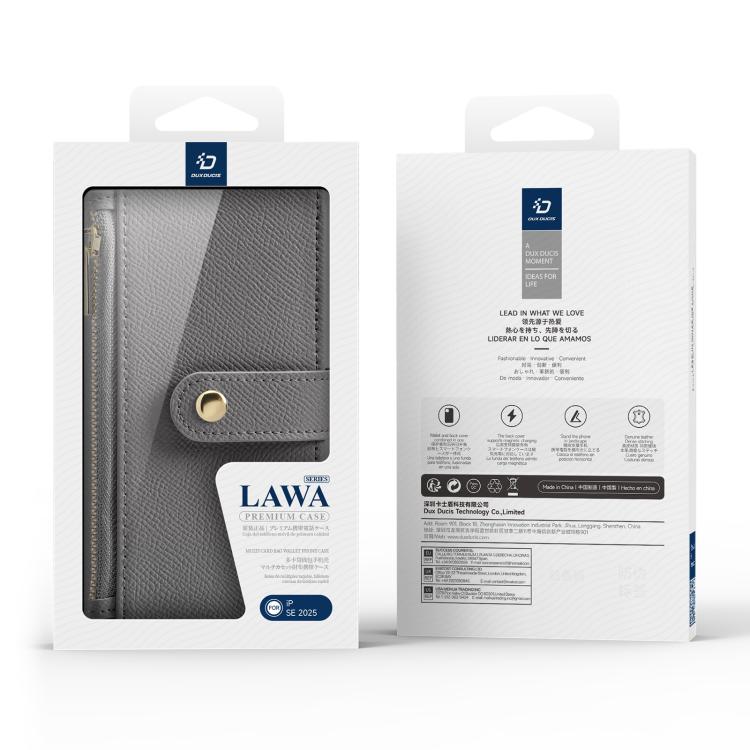 For iPhone 17e / 16e DUX DUCIS Lawa Series 2 in 1 Wallet Zipper Detachable MagSafe Phone Case with Lanyard