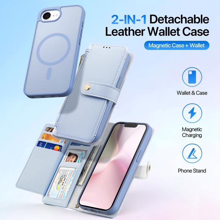 For iPhone 17e / 16e DUX DUCIS Lawa Series 2 in 1 Wallet Zipper Detachable MagSafe Phone Case with Lanyard