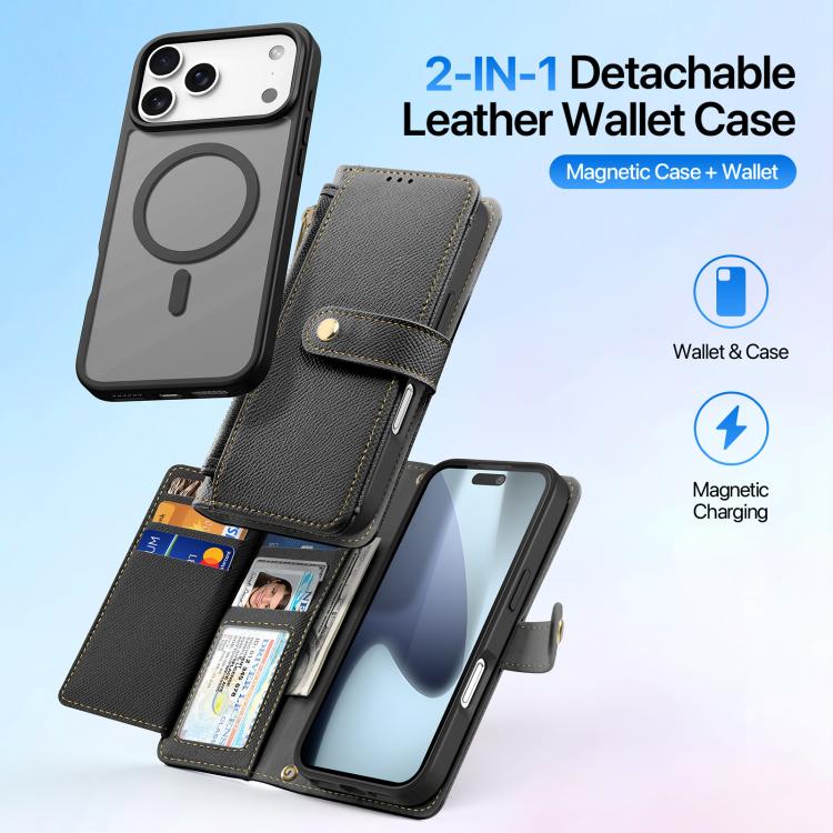 For iPhone 17 Pro Max DUX DUCIS Lawa Series 2 in 1 Wallet Zipper Detachable MagSafe Phone Case with Lanyard