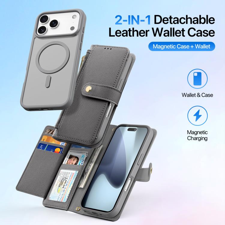 For iPhone 17 Pro DUX DUCIS Lawa Series 2 in 1 Wallet Zipper Detachable MagSafe Phone Case with Lanyard