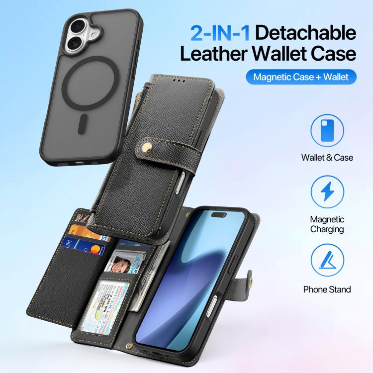 For iPhone 17 DUX DUCIS Lawa Series 2 in 1 Wallet Zipper Detachable MagSafe Phone Case with Lanyard