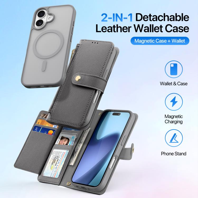 For iPhone 17 DUX DUCIS Lawa Series 2 in 1 Wallet Zipper Detachable MagSafe Phone Case with Lanyard